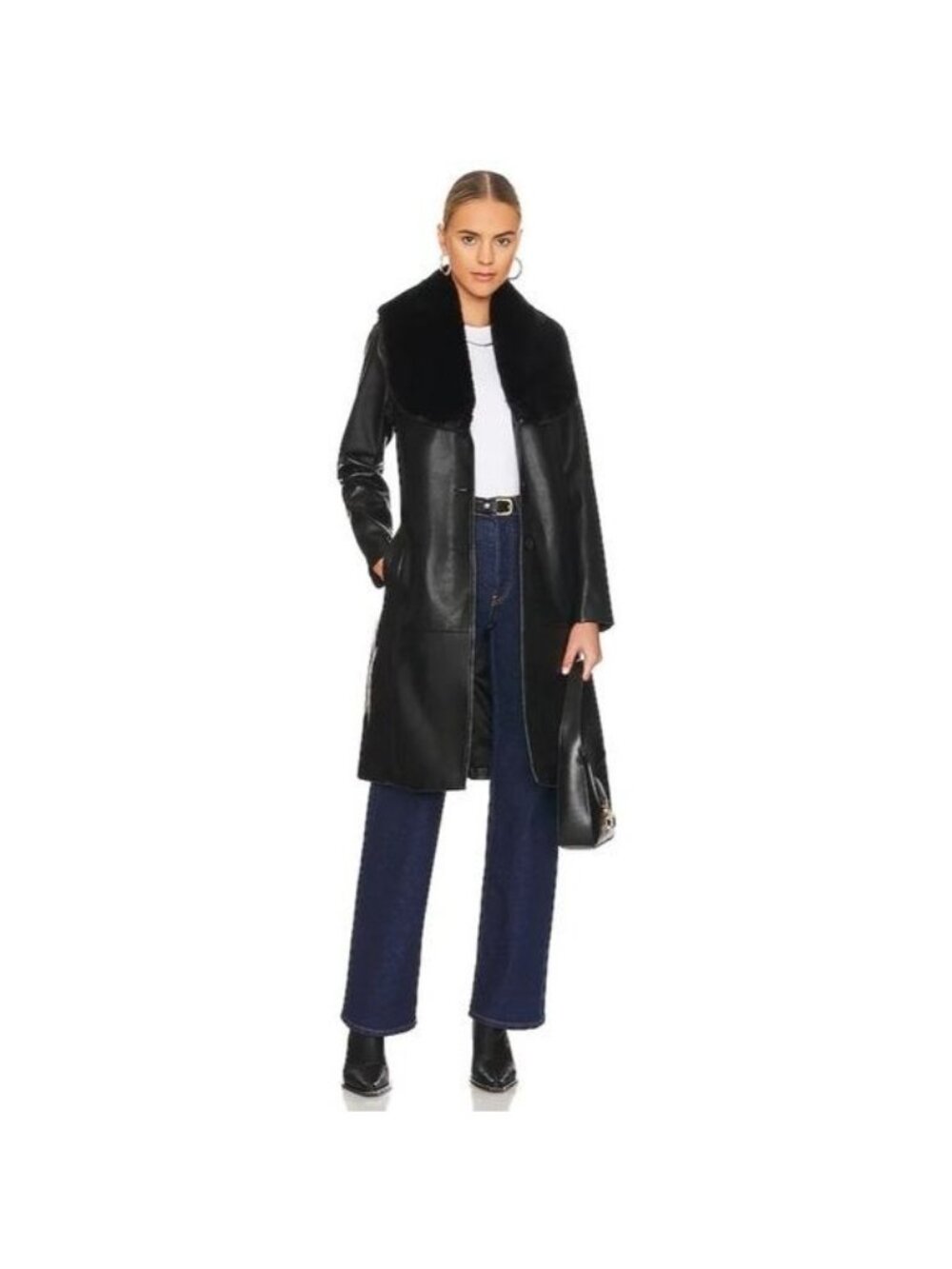 NWT BlankNYC In The Moment Faux Fur Vegan Leather Trench Coat XL Black Belted